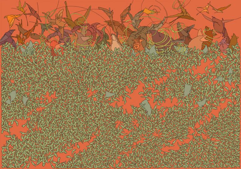 30 ptaków Simurga; 2012; techn. mieszana, płótno; 140x200